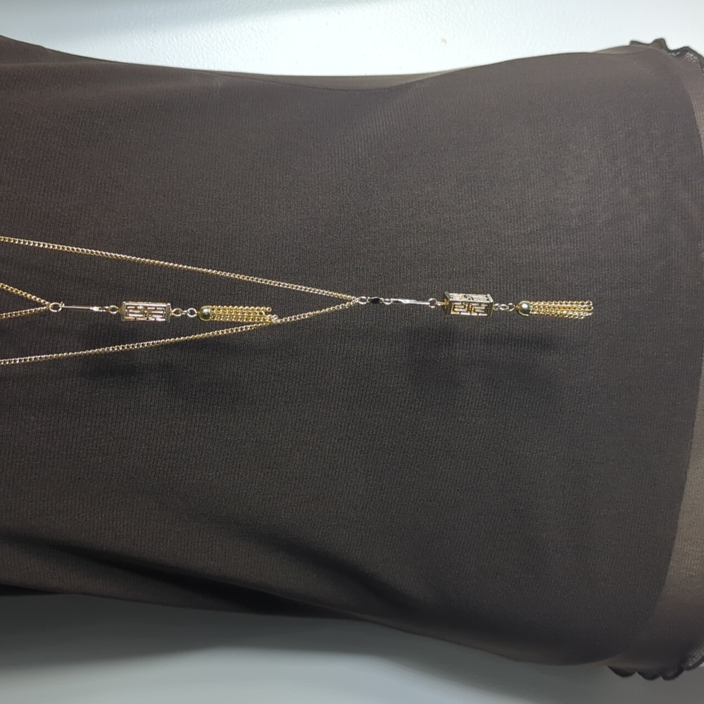 Vintage Park Lane Gold Tassel Greek Key Multi Strand Necklace